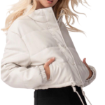 Women's cropped leather puffer jacket