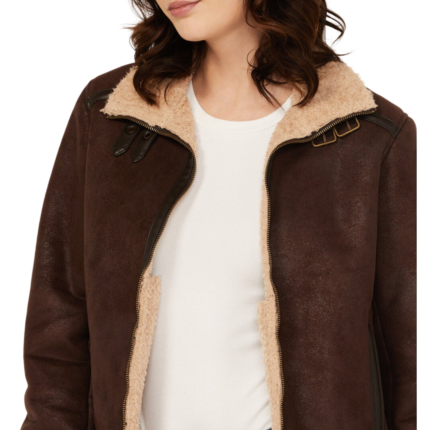 Women's brown sheepskin aviator jacket