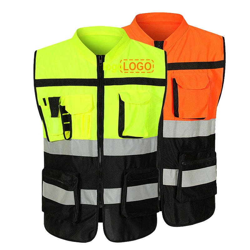 Custom Logo Hi-Vis Reflective Safety Vest with Multi Pockets (3)