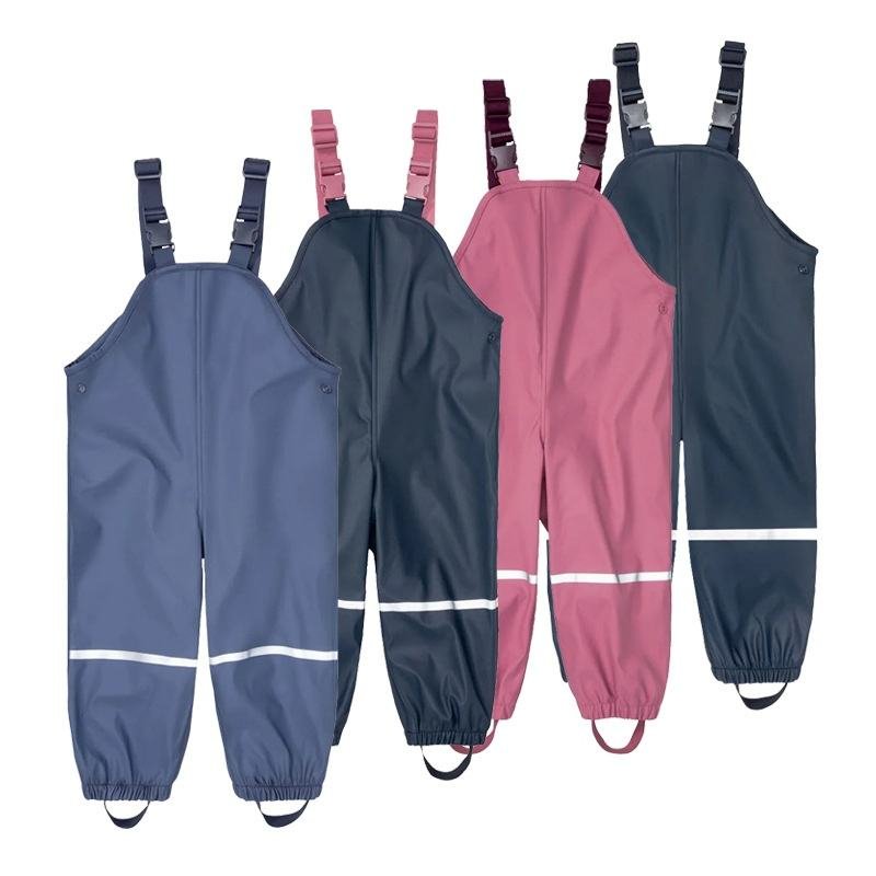 Custom Waterproof Kids PU Polyester Bib Rain Overalls (1)