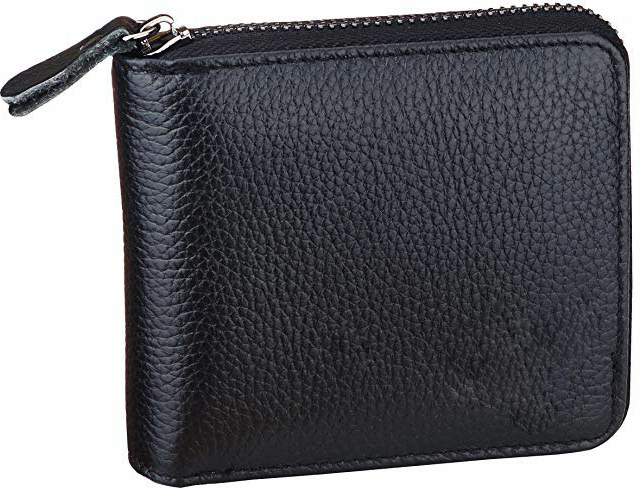 Genuine Leather Zip Around Bifold Card Holder Wallet (1)