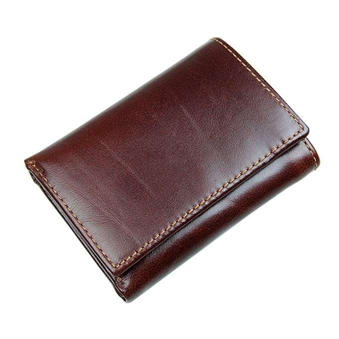 RFID Blocking Genuine Leather Mini Trifold Wallet for Men with ID Window (4)