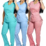 Modern athletic V-neck medical scrub set with jogger pants