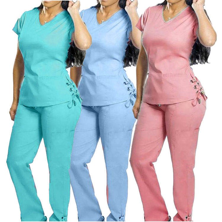 Modern Athletic V-Neck Medical Scrub Set Modern athletic V-neck medical scrub set with jogger pants